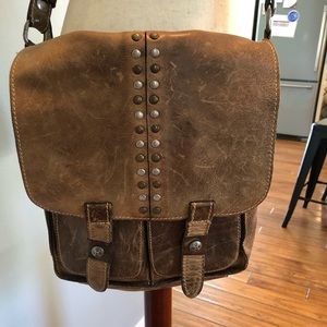 Patricia Nash distressed brown studded messenger bag